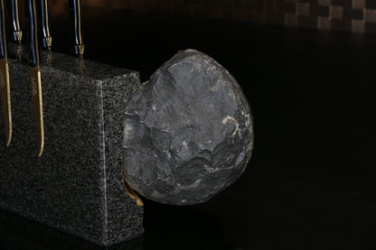 Knife block made of Nero Impala with a black ammonite