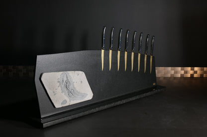 Knife block made of Nero Assoluto with a Keichousaurus