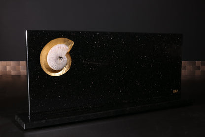 Star Galaxy Gold knife block with an ammonite