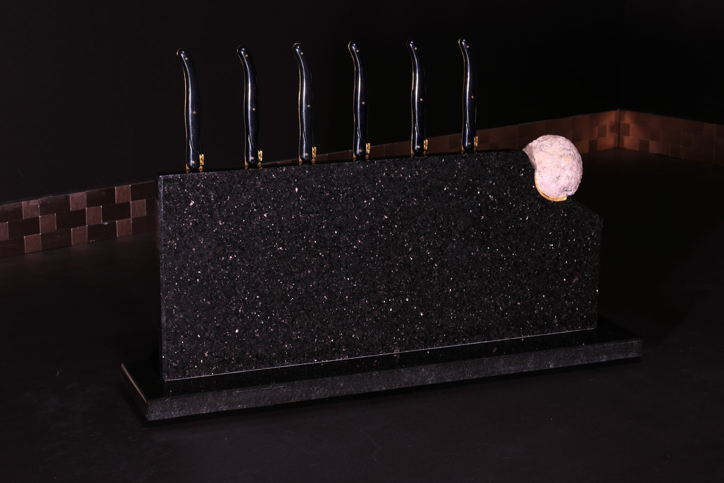 Star Galaxy Gold knife block with a geode