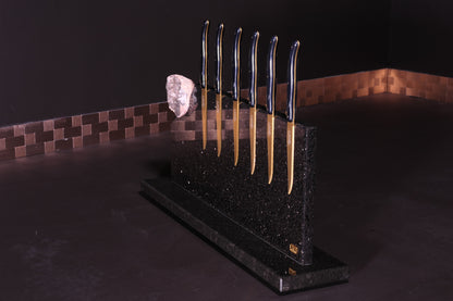 Star Galaxy Gold knife block with a geode