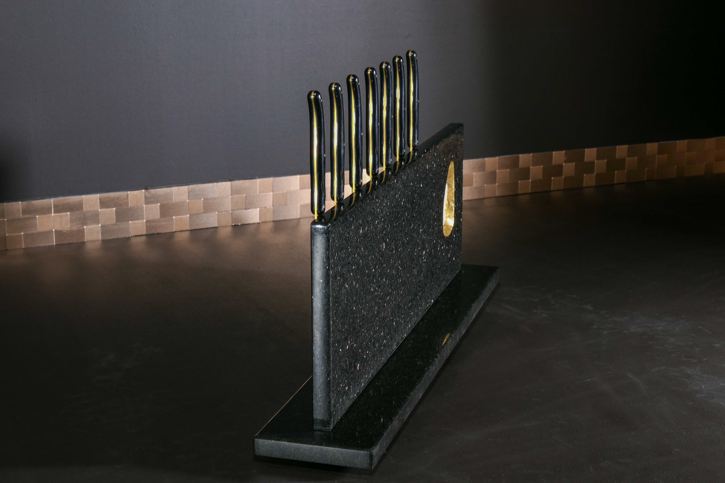 Star Galaxy Gold knife block with rock crystal