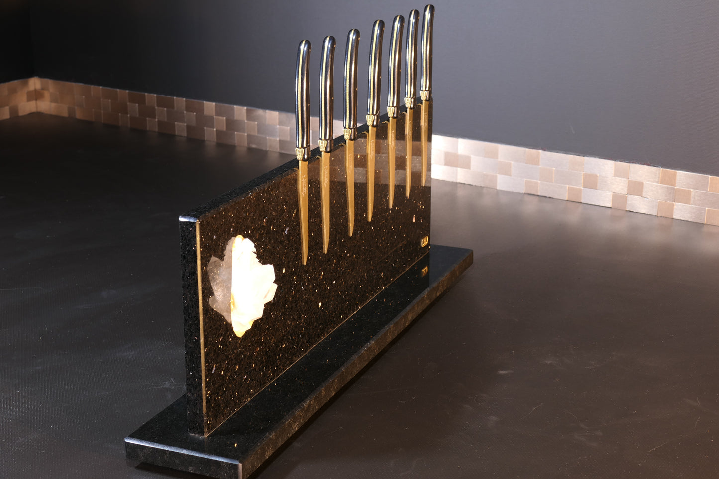 Star Galaxy Gold knife block with rock crystal