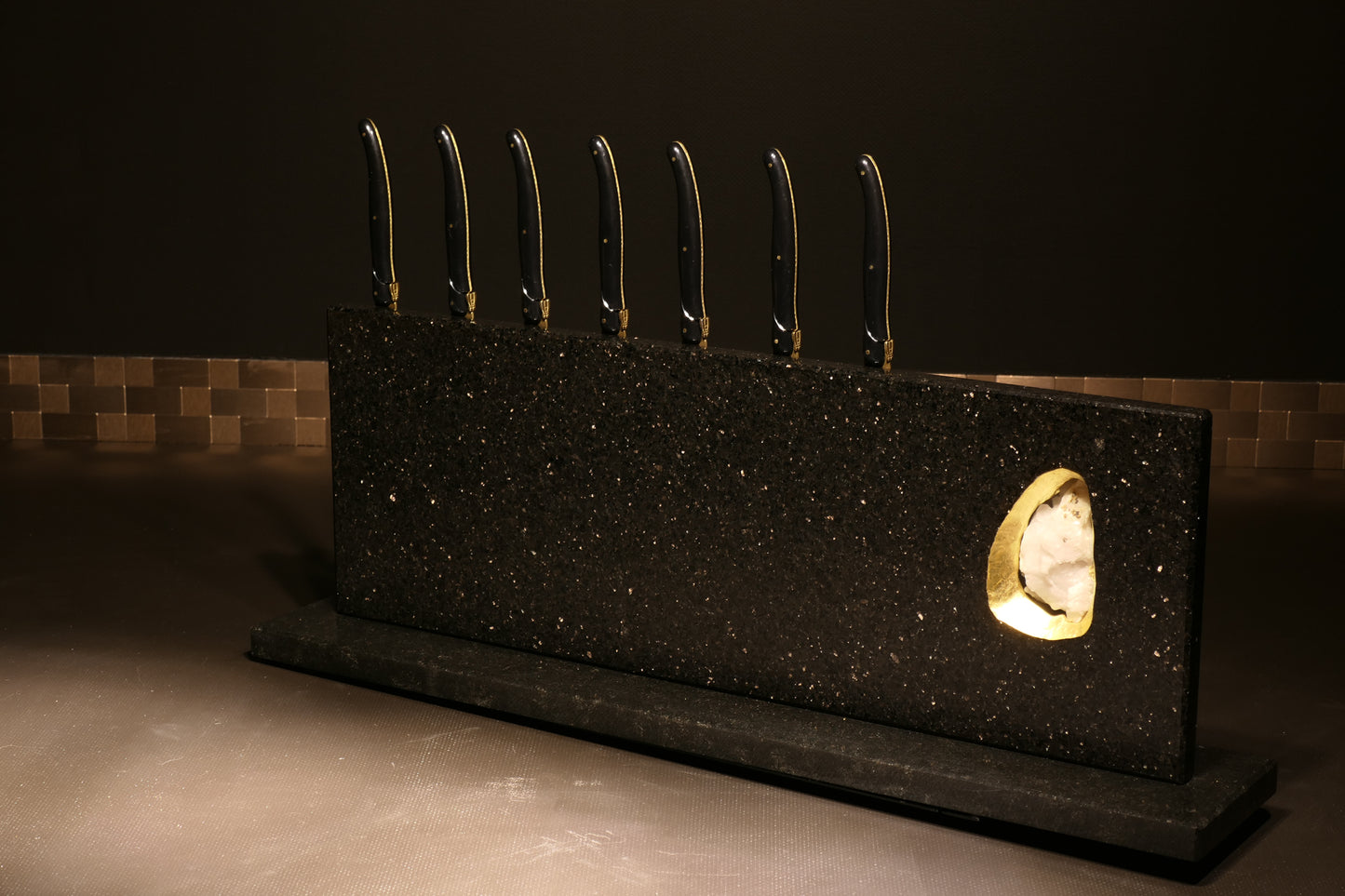 Star Galaxy Gold knife block with rock crystal