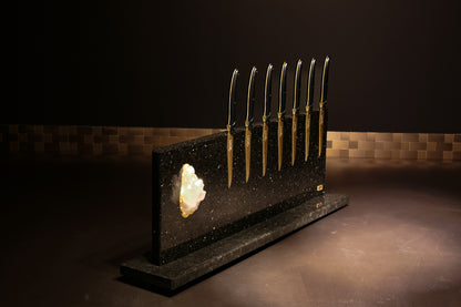 Star Galaxy Gold knife block with rock crystal