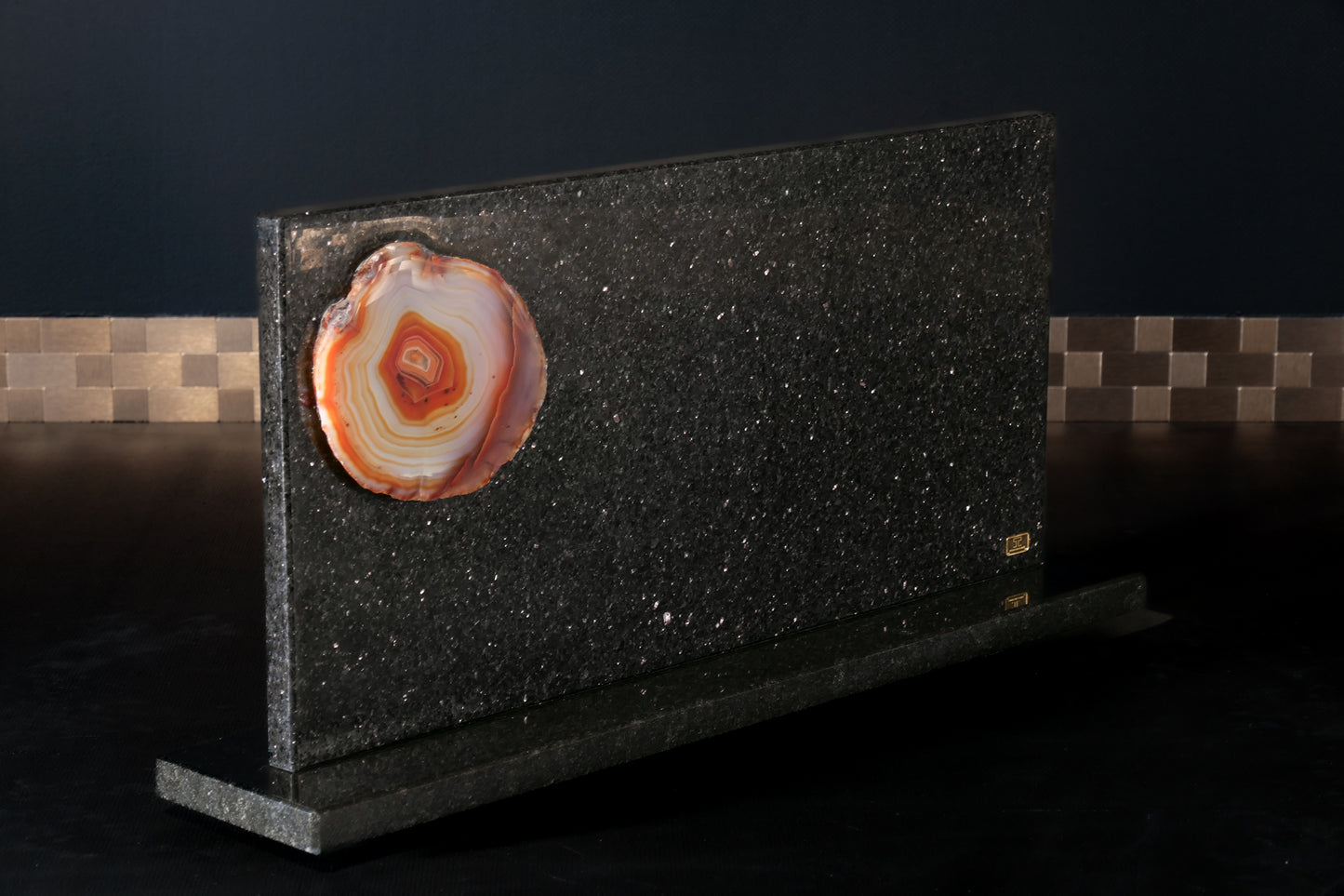 Star Galaxy Gold knife block with agate disc