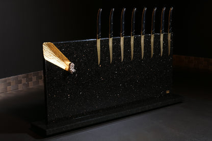 Star Galaxy Gold knife block with meteorites and gold-plated meteorite tail